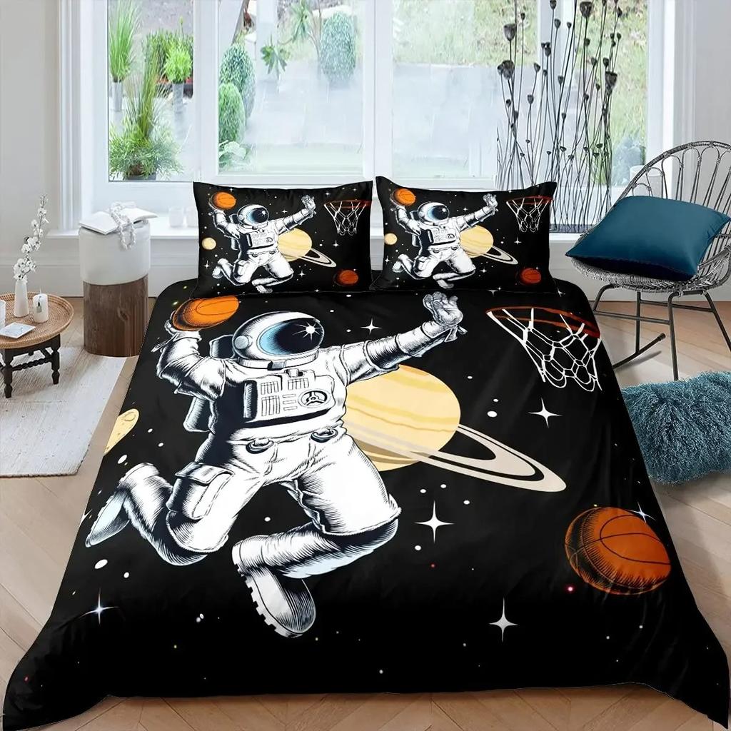 Astronaut Duvet Cover Set Astronaut Playing Guitar Bedding Set Teen Boys Kids Galaxy Stars Outer Space Polyester Comforter Cover