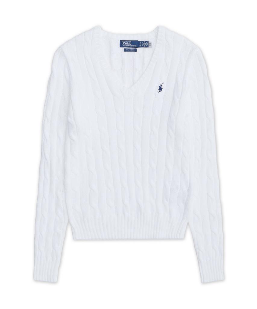 POLO RALPH LAUREN Cable Knit Cotton V-Neck Sweater - White