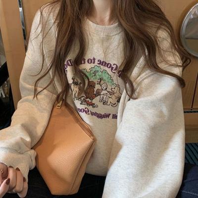 Женские толстовки с принтом, повседневная одежда, с круглым вырезом, осенне-зимние, новые, флисовые, свободные, базовые худи с длинным рукавом