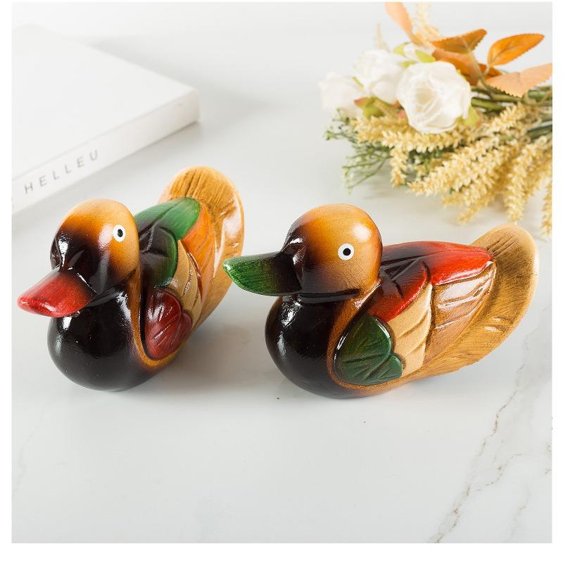 Mandarin Duck Wooden Hand Drawn Colorful Duck Ornament New House Wedding Decoration Home Desktop Decoration