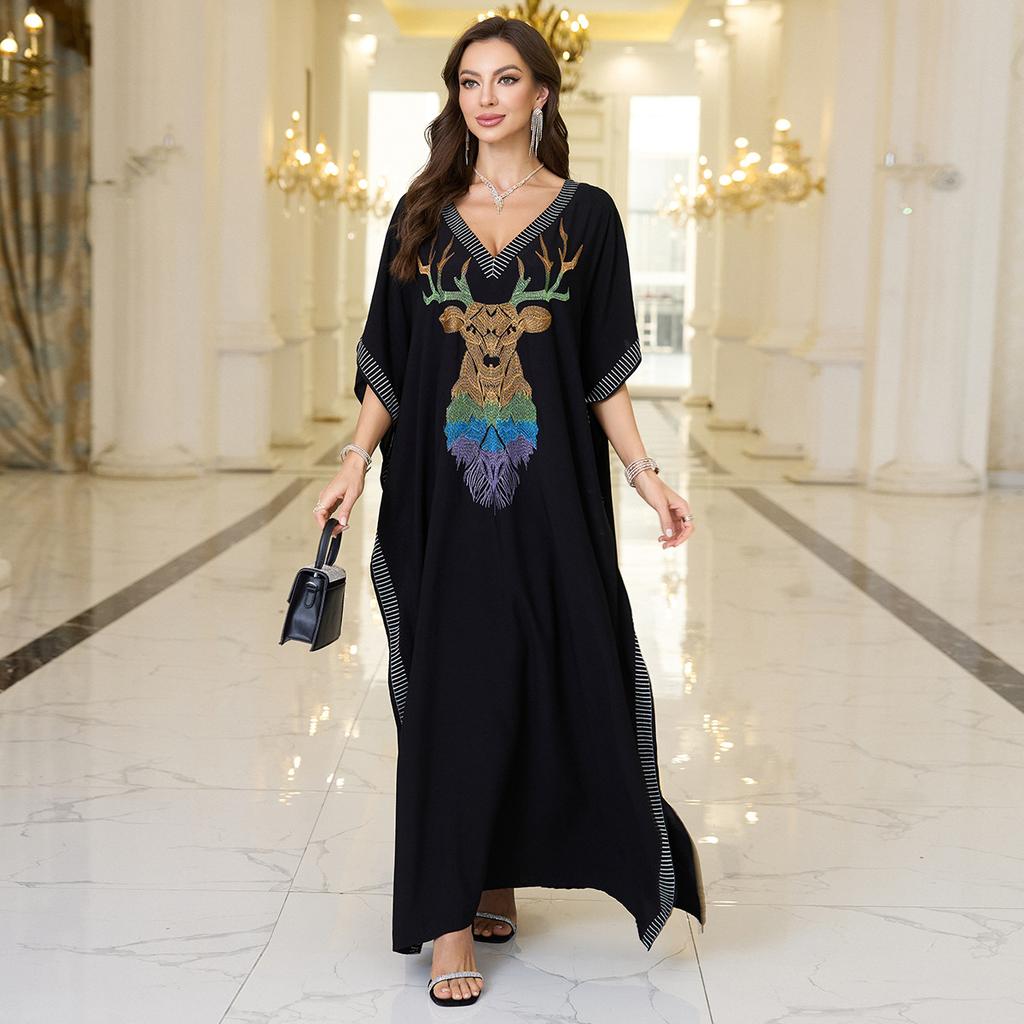 Женская мода лето весна цветочный узор принт рукава 1/2 V-образный вырез свободная талия повседневные платья