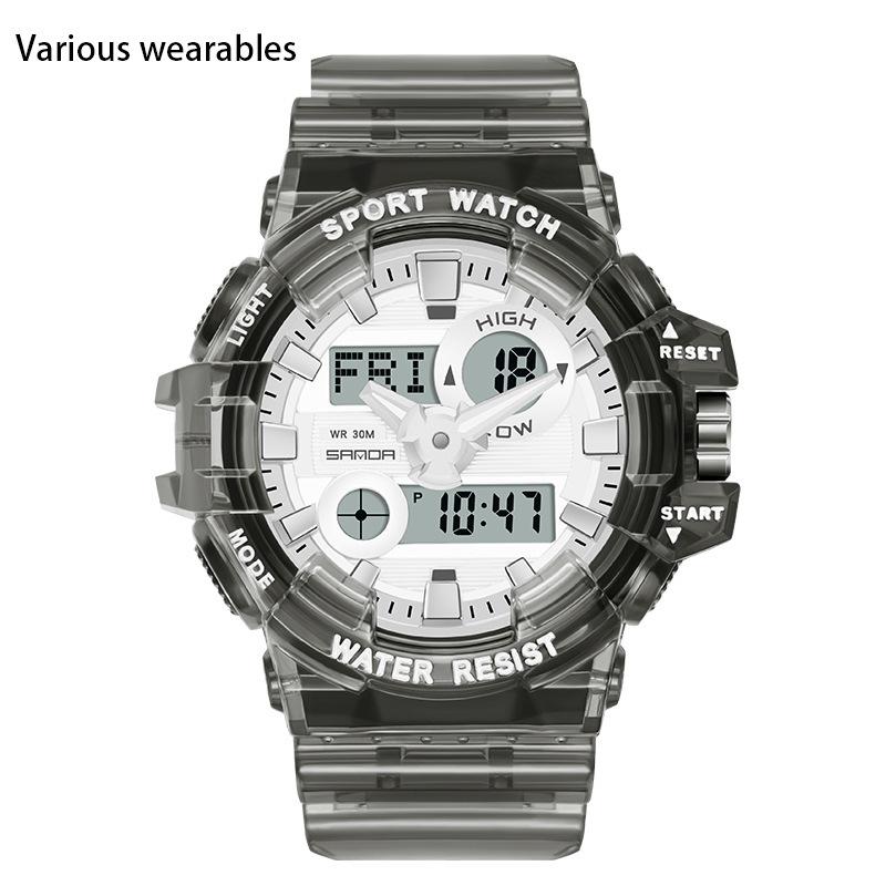 Трендовые спортивные новые цифровые часы модные двойной дисплей большой циферблат светящиеся водонепроницаемые часы унисекс