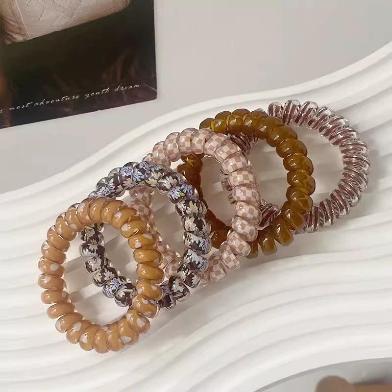 5PCS Fashion Hair Ropes Telephone Line Wire Elastic Hairband Tie Ponytail Holder Rubber Bands Casual Scrunchie Hair Accessories