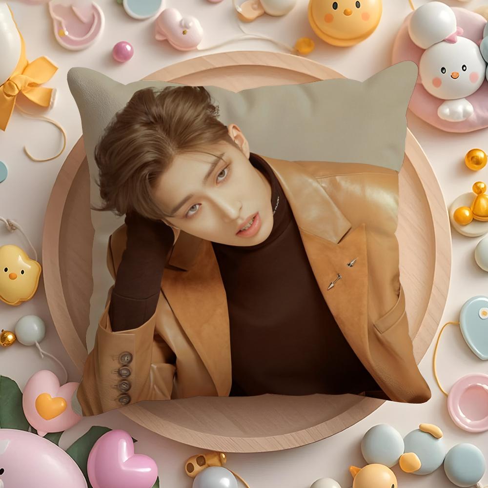 MMingi AAteez Idol Cushion Cover Plush Fabric Soft DoubleSided Printed Sofa Warm Winter Home Gift Pillow Cover