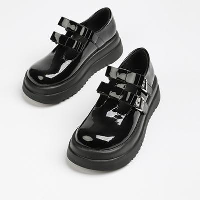 Туфли на платформе с толстой подошвой из кожи для женщин, новый стиль, стиль колледжа, симпатичные туфли Мэри Джейн с бантом, закрытый носок, одинарные туфли