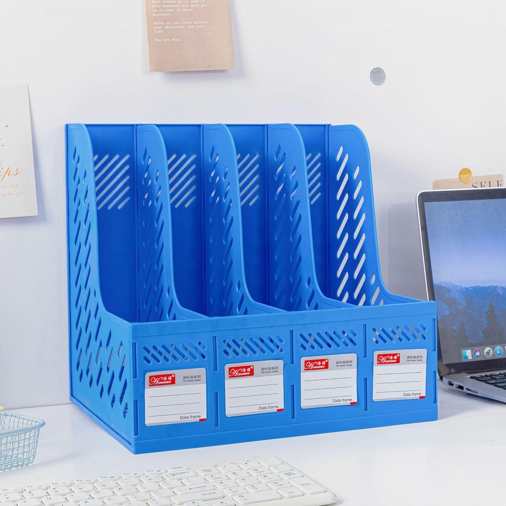 Четырехколончатый офисный стеллаж для документов с держателем для ручек Утолщенный настольный органайзер для хранения документов и канцелярских принадлежностей Эффективный рабочий аксессуар