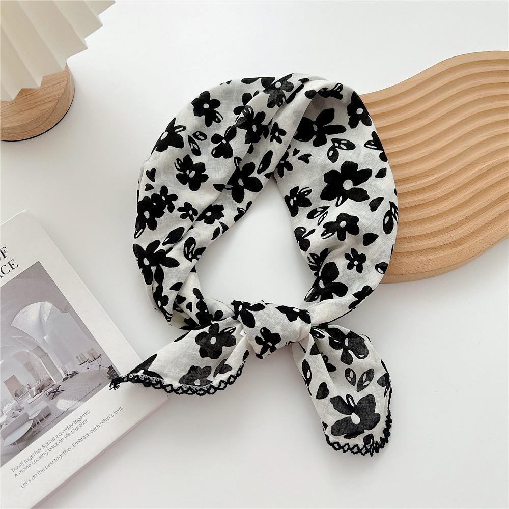 Flower Cotton Linen Print Scarves Floral Square Handkerchief Elegant Small Square Scarf  Women