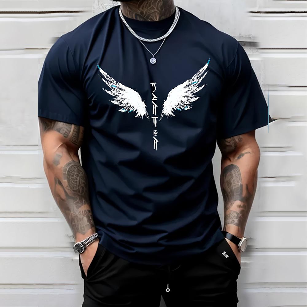 2024 Новая мужская футболка с графическим принтом Angel Wings, свободная повседневная футболка большого размера с круглым вырезом для занятий спортом и фитнесом, мужской топ с коротким рукавом