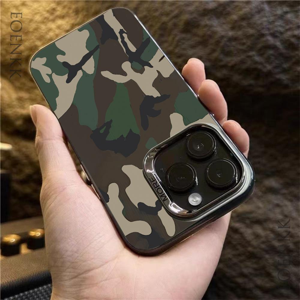 Чехол для телефона с камуфляжным принтом для iPhone 13 14 11 12 15 16 Pro Max Plus X XR XS Mini Цветной Серебристый Защитный IMD Жесткий Чехол
