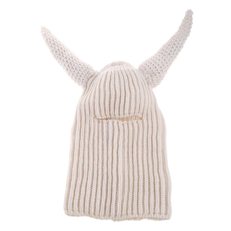Hat Soft Halloween Funny Horns Creative Knitted Hat Beanies Warm Full Face Cover Ski Mask Hat Windproof Balaclava Hat for Outdoor Sport