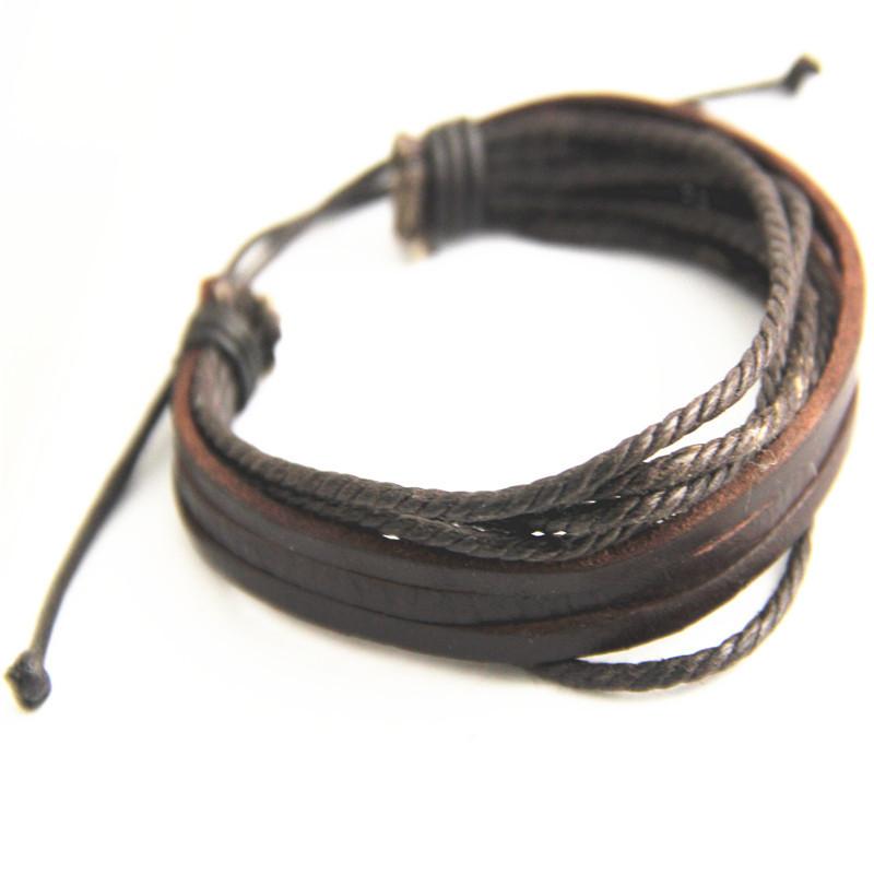 Sell 100% Hand-Woven Jewelry Wrap Multilayer Leather Braided Rope Wristband Men Bracelets & Bangles For Women
