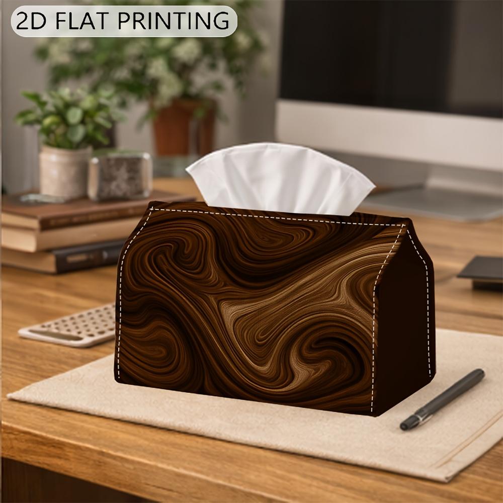 2D Flat Decorative Tissue Box, 1pc, Featuring a Natural Brown Wood Grain Swirl Design. Suitable for Sofas, Nightstands, or Dining Areas- Compatible wi