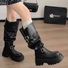 Black Retro Platform Boots Women's Boots 2025 New Autumn Small Slim Versatile Pile Knight Boots
