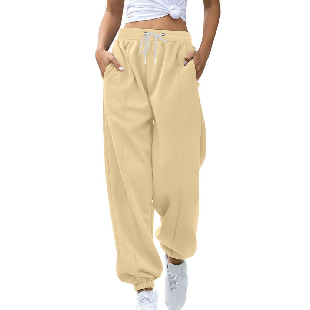 Women's Solid Color Casual Padded Warm Drawstring Loose Leisure Sweatpants Long Pants