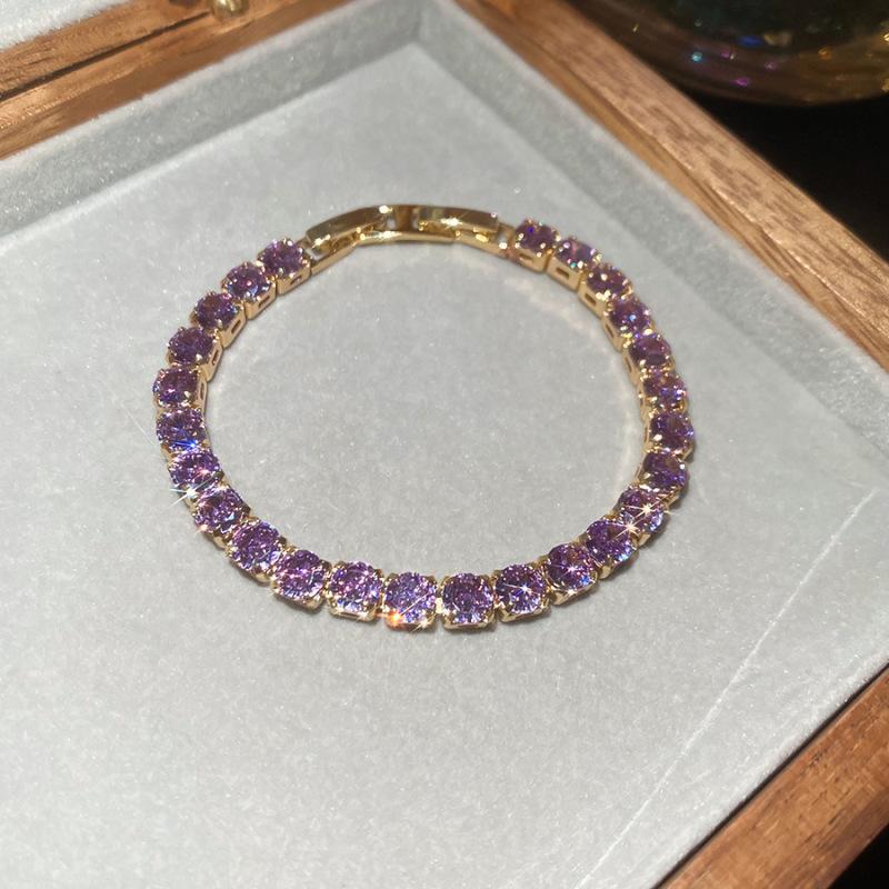 New Zircon Rectangle Clasp Bracelet Summer Cool Tone Elegant Luxury Women Jewelry