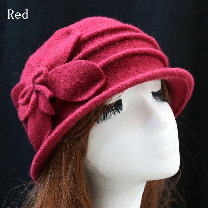 Flower Felt Hat Wool Bucket Hats Elegant Ladies Winter Vintage Women's Cloche