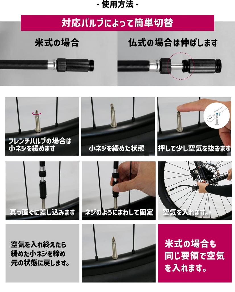 GORIX Велосипедный портативный насос, дорожный велосипедный воздушный насос, манометр высокого давления, в комплекте 300 фунтов на кв. дюйм, совместим с мини-насосами французского и американского стилей