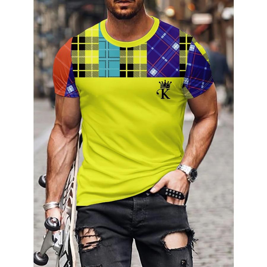 Men's Casual Short Sleeved T-shirt with Round Neck KING Pattern Printed Top T-shirt for Men's Street Wear