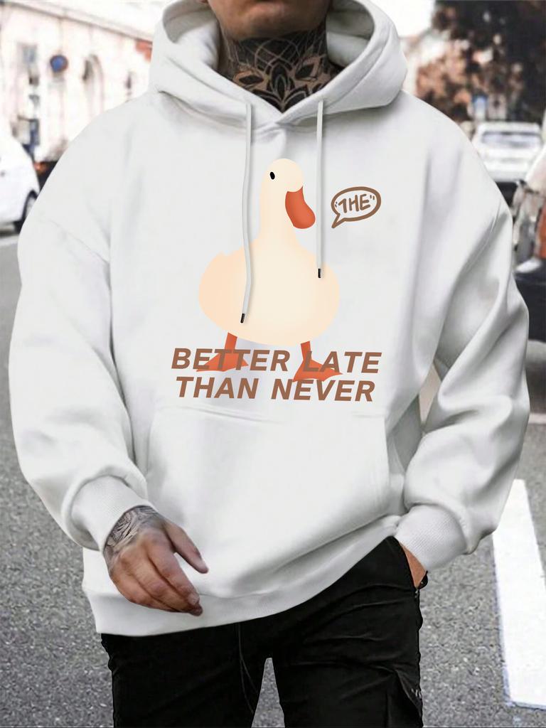 Better Late Than Never Duck Printing Men Hoodie Multicolor Loose Hoody Autumn Fleece Streetwear Hip Hop Pocket Man Hoodies