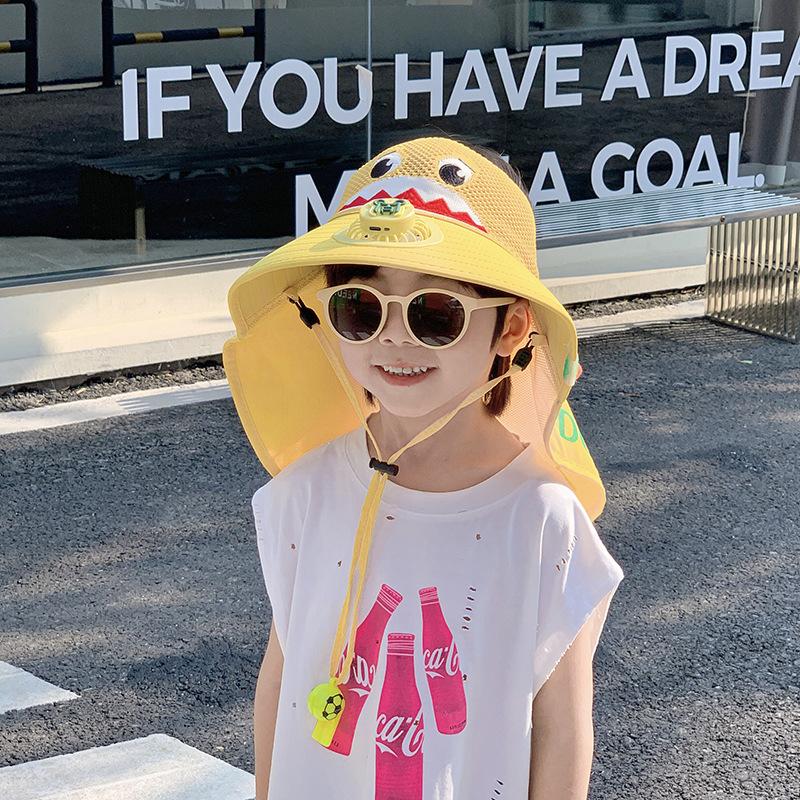 Детская шляпа с веером-шалью Летом Шляпа с большими полями для мальчиков и девочек Дышащая Защита от солнца Уличная Солнцезащитная шляпа