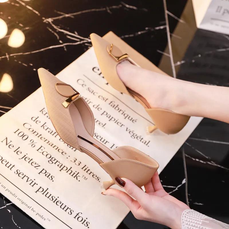 Ladies Elegant Single Shoes All-match Pointed High Heels Women Stiletto 5cm Sandals Women's Soft Leather High Heels