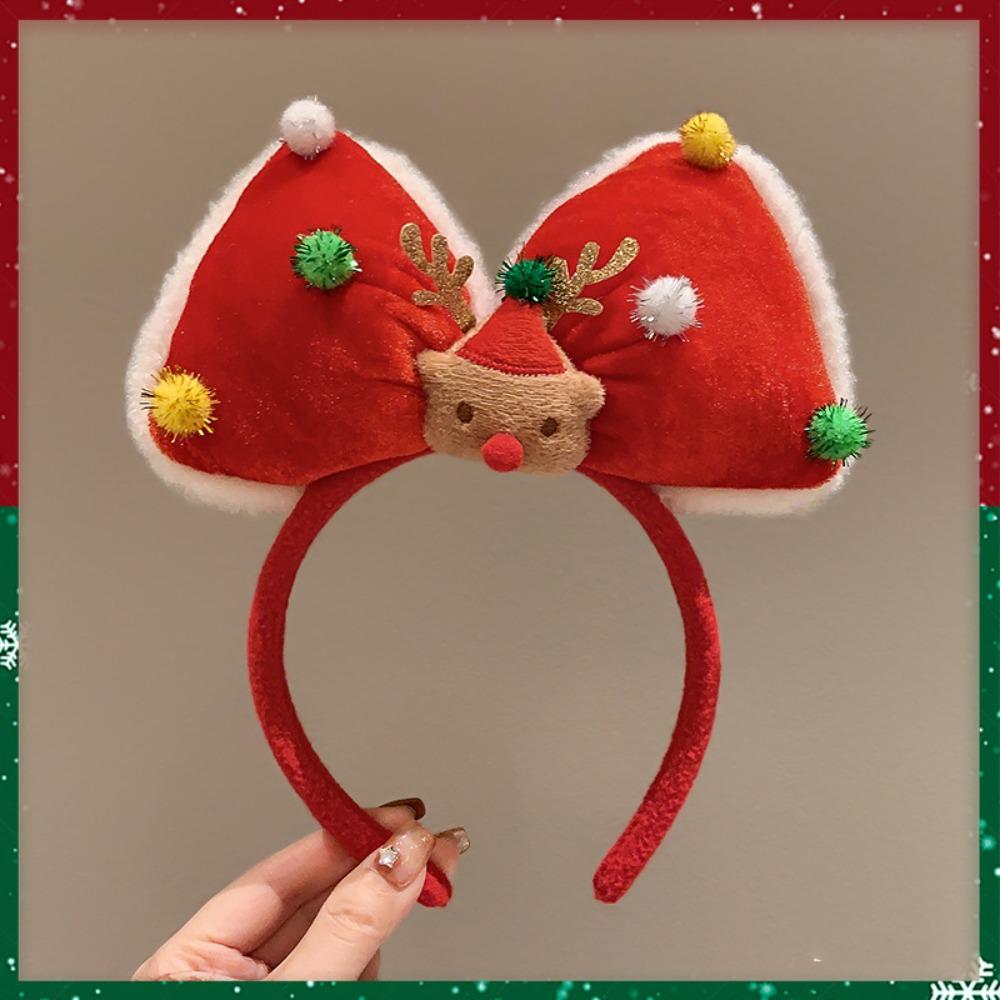 Elk Hair Hoop Antlers Headband Christmas Decoration Plush Bow Red Hair Band  Christmas Decoration