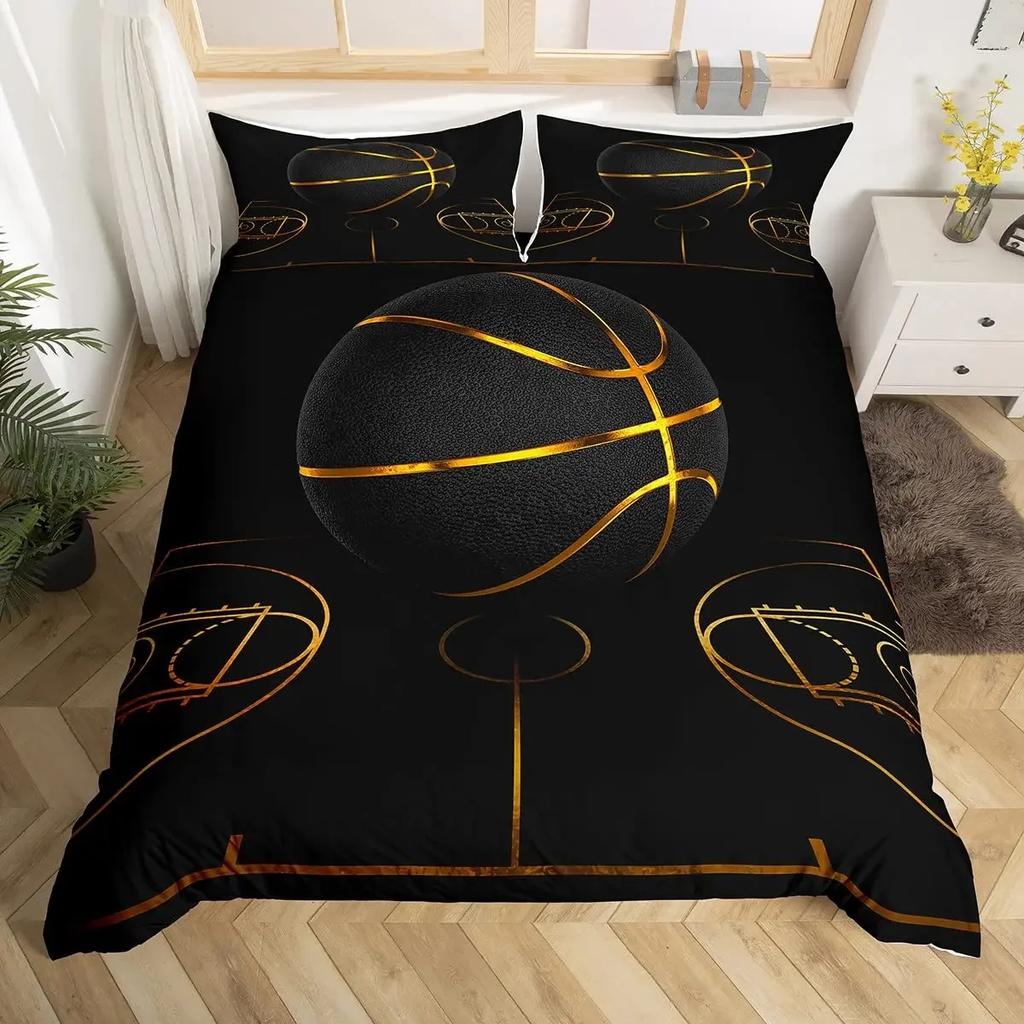 Basketball Bedding Set Kids Basketball Court Comforter Cover Set for Boys Men 3D Ball Pattern Sports Theme Duvet Cover Twin Size