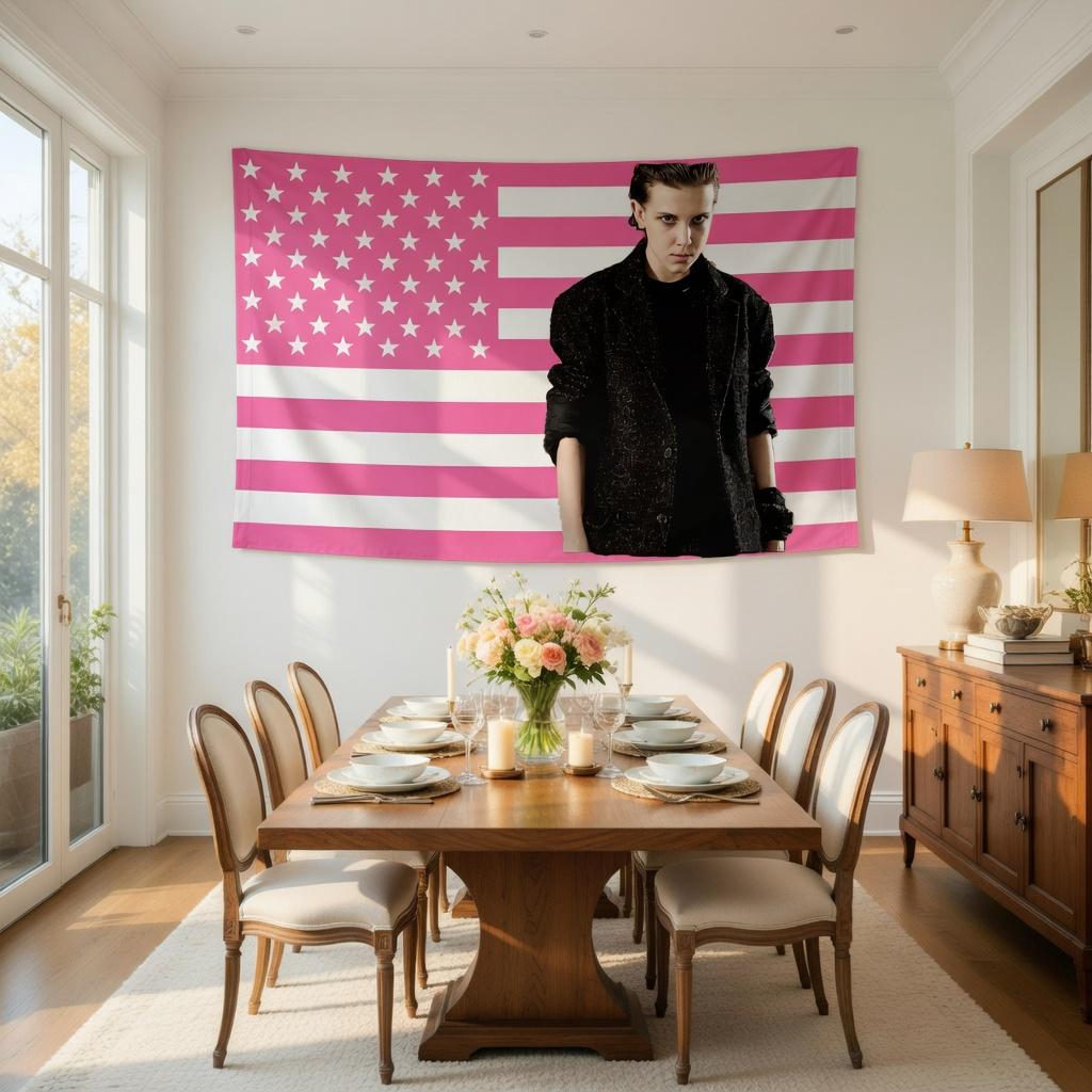 Pink 11 USA Flag Tapestry Wall Hanging Retro Girl Print Aesthetic Decor for Bedroom Dorm Living Room