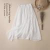 Trendy Cotton-Linen High-Waisted A-Line Skirt: Mid-Length with Ruffled Edges for a Slimming, Drapey Fit.