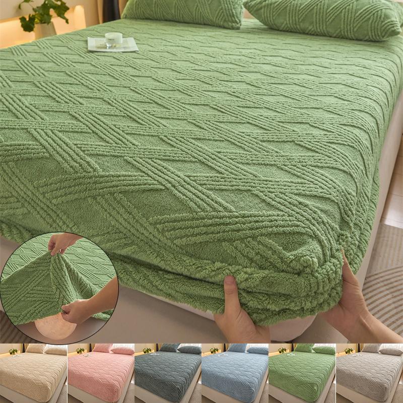 3 предмета Плюшевый наматрасник для кровати, Зимняя плюшевая теплая простыня на резинке, Сохраняет тепло, Наматрасник, Утолщенная теплая простыня, Наволочки