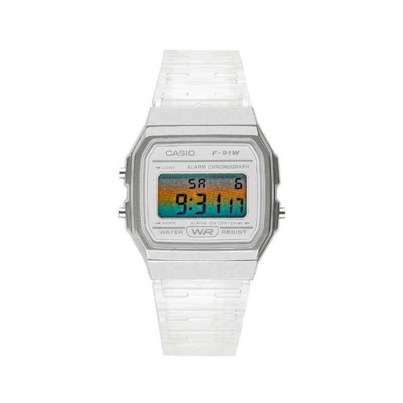 Casio Индивидуальные часы, модифицированная серия, тренд ледяной поток, модификация, водонепроницаемые, светящиеся, кварцевые, тот же стиль для мужчин и женщин, F-91WS-7