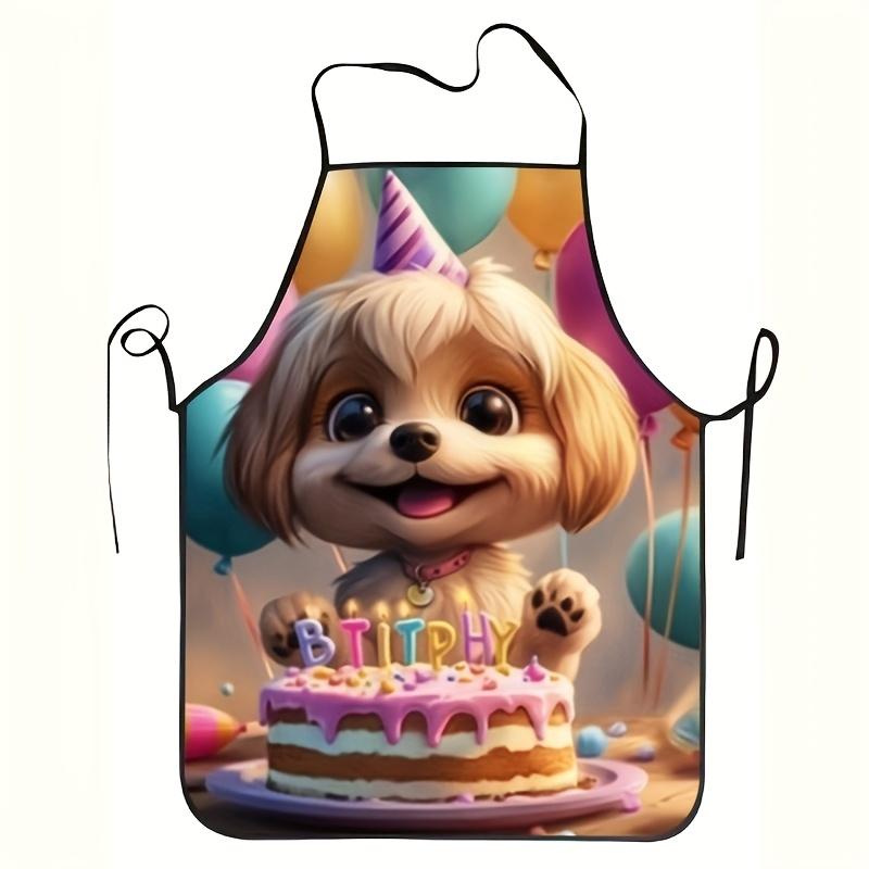 A Unisex Cooking And Baking Accessory, Made of Durable And Easy-To-Clean Fabric, Featuring a Cute Birthday Dog Balloon Cake Pattern Apron, Suitable fo