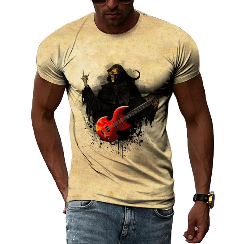 Летние футболки с принтом хип-хопа и музыканта, мужские повседневные футболки с принтом 3D и коротким рукавом, с круглым вырезом и принтом в виде гитары