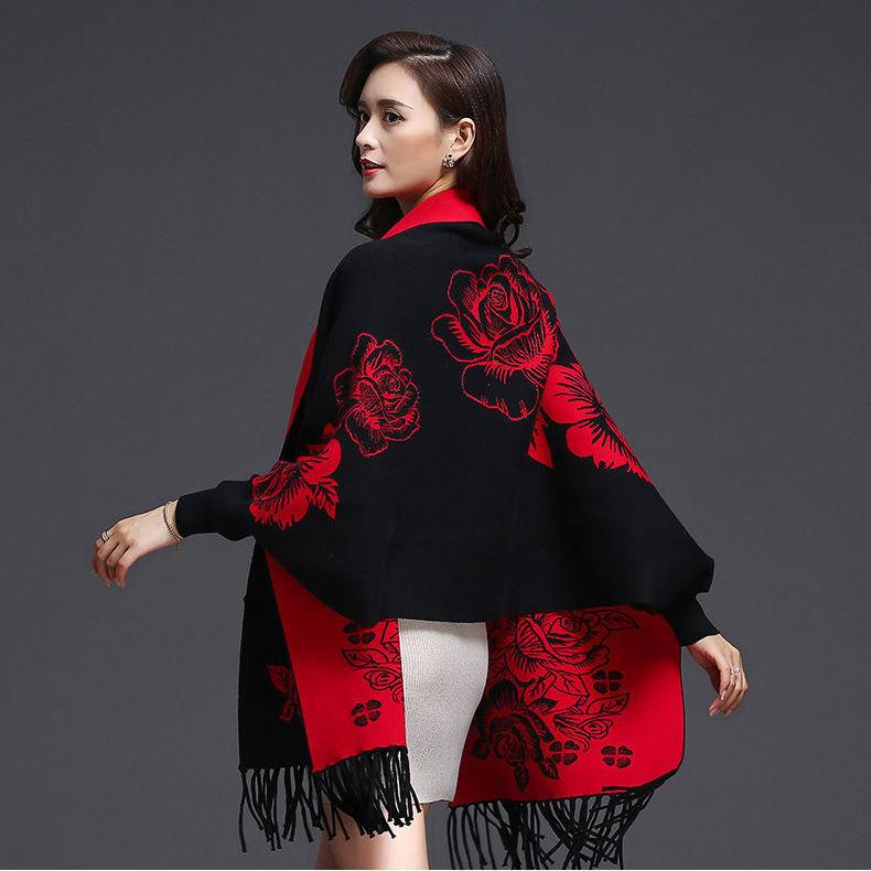 New Cashmere Tassel Poncho Shawl Dual-purpose Scarf Women Knitted Sweater Top Retro Cheongsam Cloak Cape Coat Outside Clothing