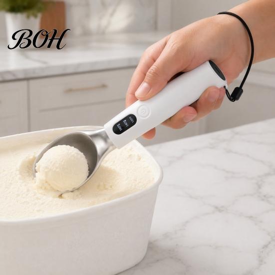 Yogurt Scooper Rechargeable Heated Ice Cream Scoop, Electric with 3-Level Heat, Hard Scooping Tool LED Display, 2000mAh Battery for Cream, Gelato,