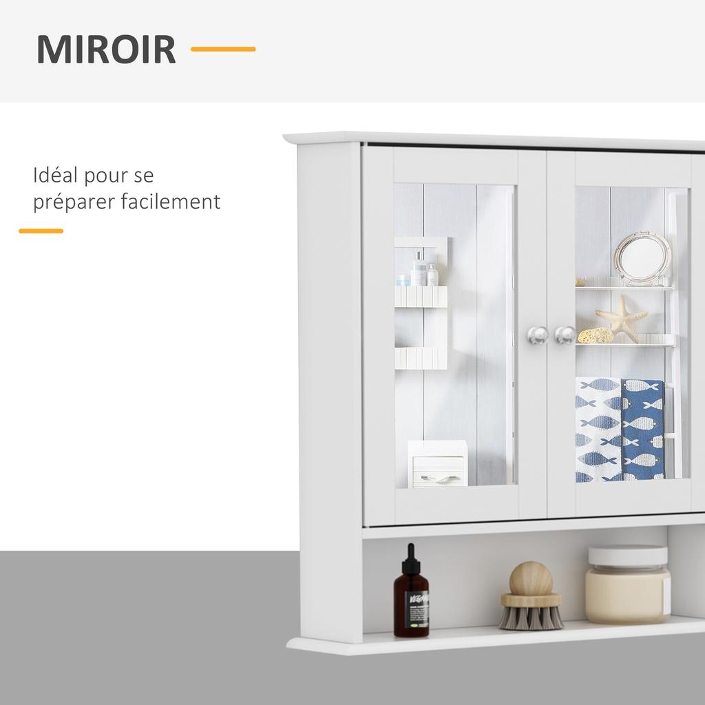 Wall Cabinet Bathroom Shelf 56L x 13W x 58H cm Double Mirror Door Adjustable Shelf MDF Grey