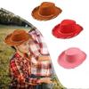 Children Brown Red Felt Woody Cowboy Hat Adjustable Western Brimmed Big Cowboy O5K4