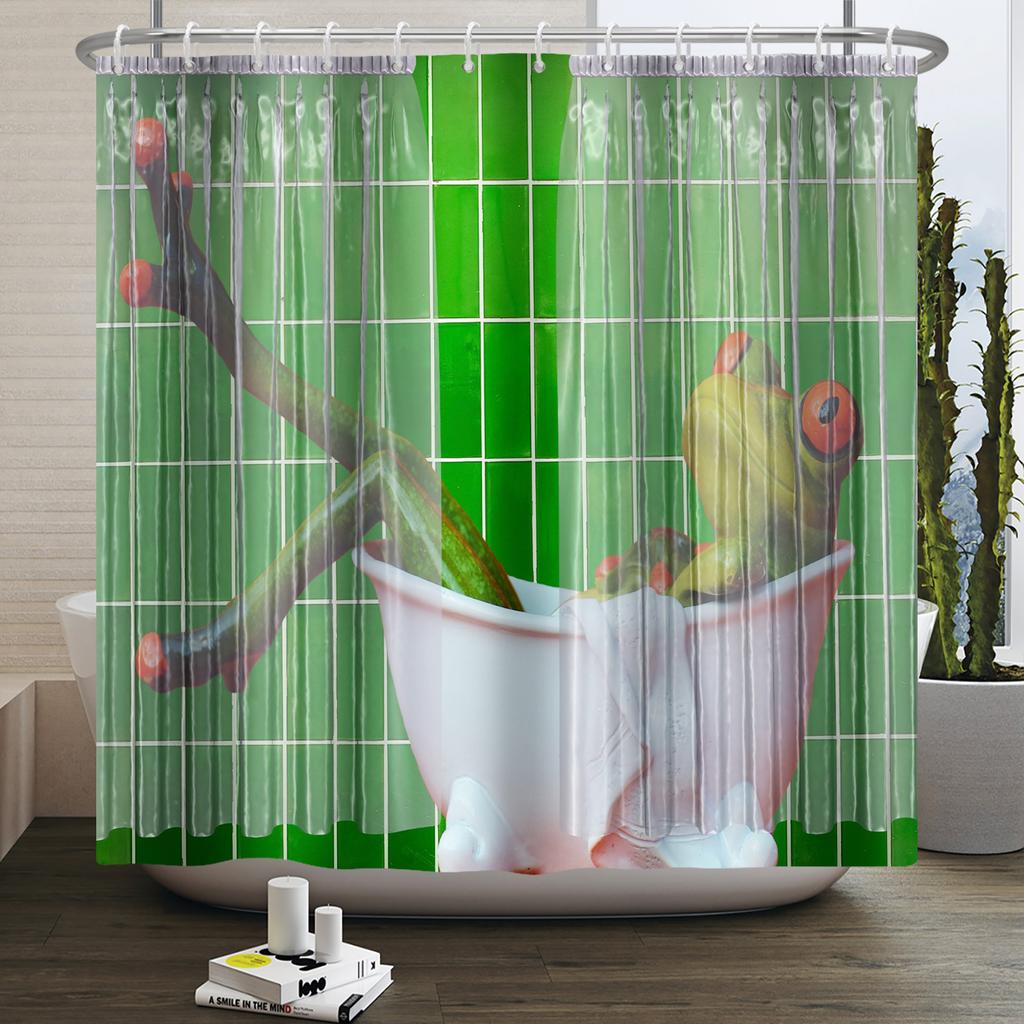 Funny Frog Shower Curtain for Bathroom Mushroom Butterfly Floral Green Plant Cartoon Animal Waterproof Polyester Shower Curtain