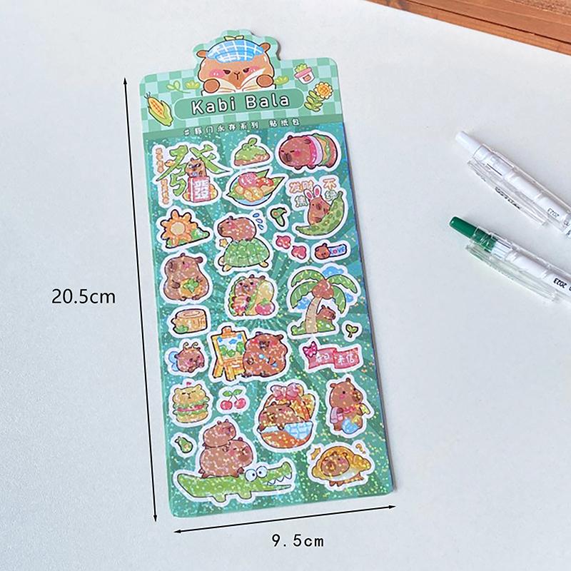 Наклейки Kawaii Capybara, мультяшные водонепроницаемые съемные наклейки, блестящие наклейки, карманные украшения, наклейки для украшения ручного аккаунта