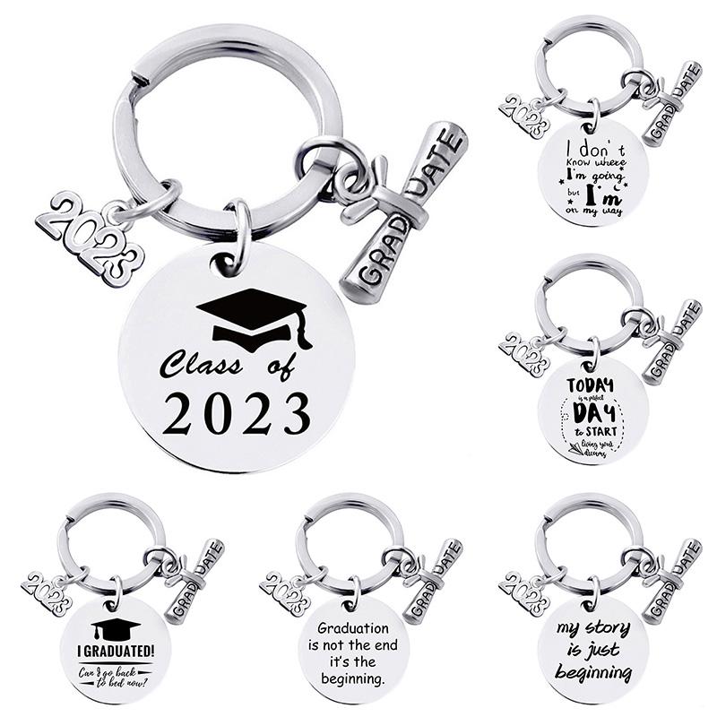 Graduation Gift Stainless Steel Keychain Rings Key Holder Creative Decorated Accessories