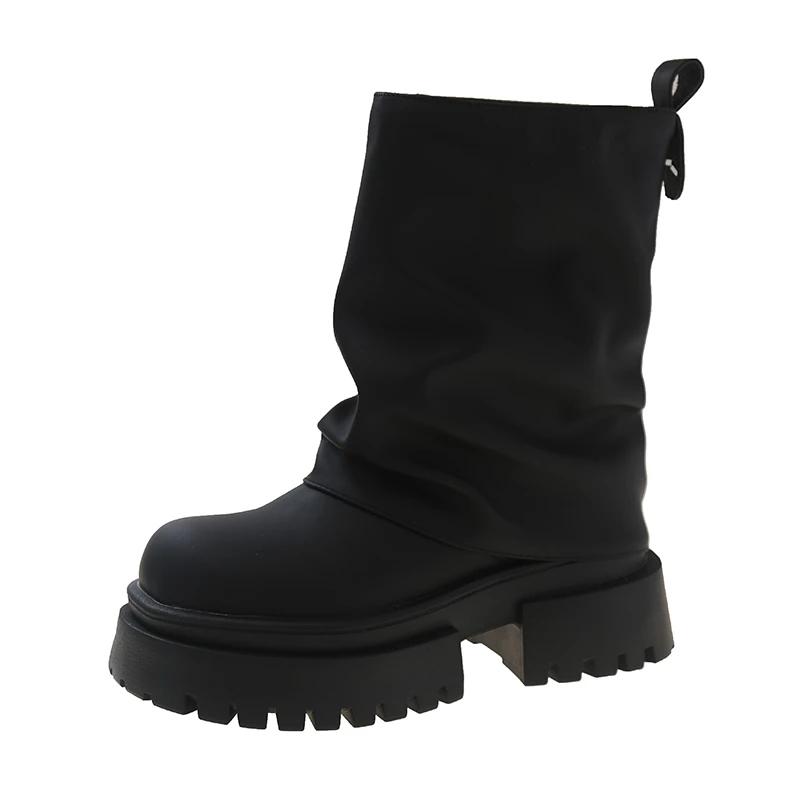 Модные зимние женские сапоги в стиле панк, высокие сапоги до колена, модные длинные сапоги-ботфорты в стиле рыцаря, женские сапоги на платформе и толстом каблуке
