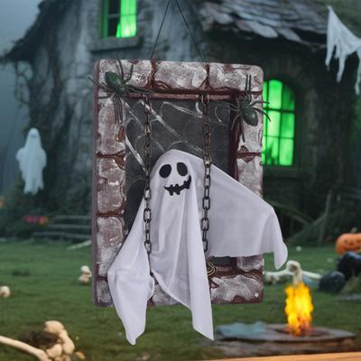 Анимированное украшение на Хэллоуин Подвесной Череп/Призрак/Человек-тыква Заключенный со светящимися глазами и жуткими звуками для дома, крыльца, вечеринки, декора дома с привидениями
