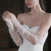Wedding Fingerless White / Black Gloves Long Tulle Pearls Brides Bridesmaid Sleevelet Women Pageant Prom Handschuh