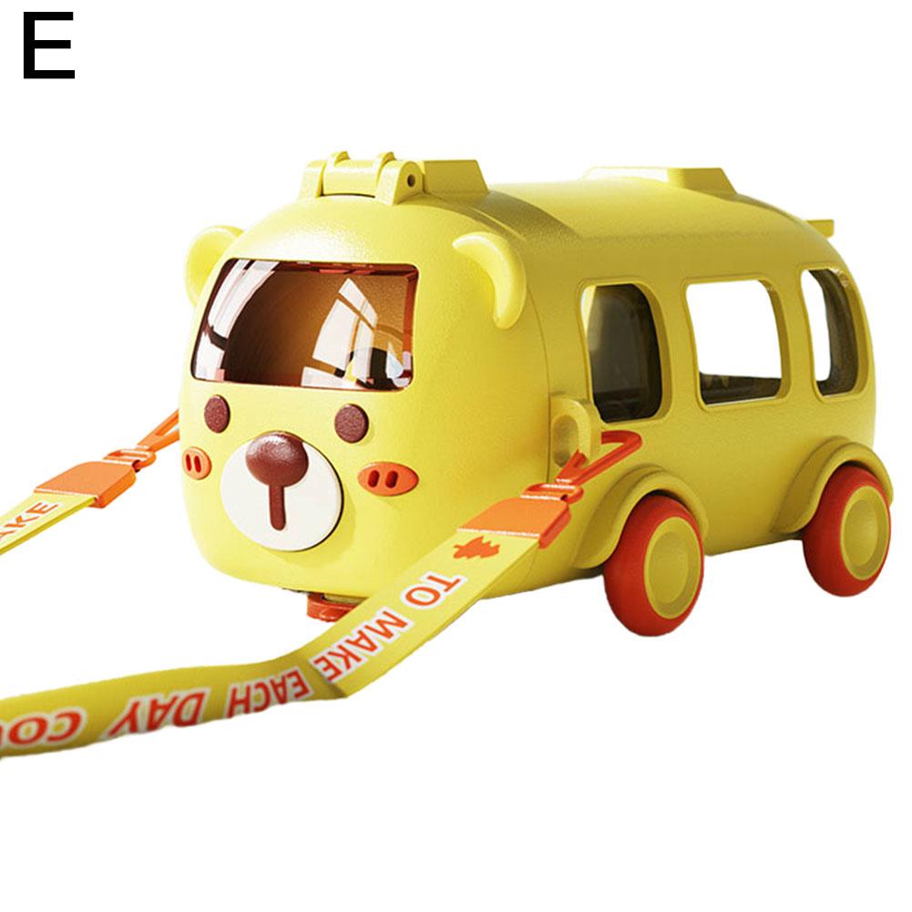 Детская бутылка для воды в виде автобуса 16 унций, автомобильная чашка для воды с соломинкой и ремешком, герметичная, съемная бутылка для воды-игрушка в виде автобуса для школы, спорта, путешествий