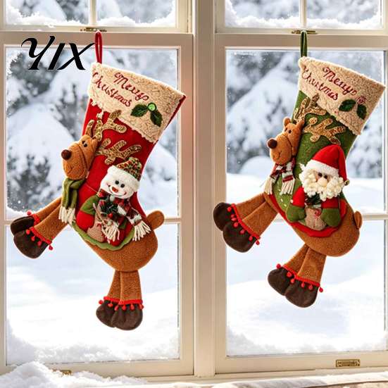 Gift Wraps for Christmas Gifts Riding Reindeer Stocking, Plush Xmas Sack with Santa Snowman Figure, Hanging Ornaments Old Man Deer Stocking