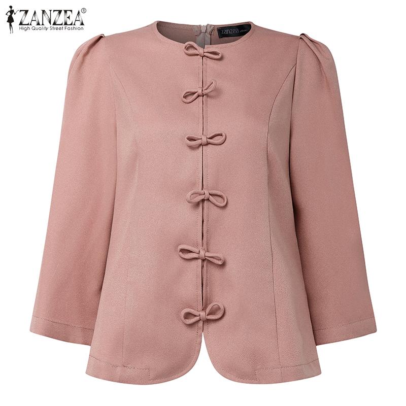 ZANZEA Женская повседневная блузка свободного кроя с круглым вырезом и рукавом 3/4