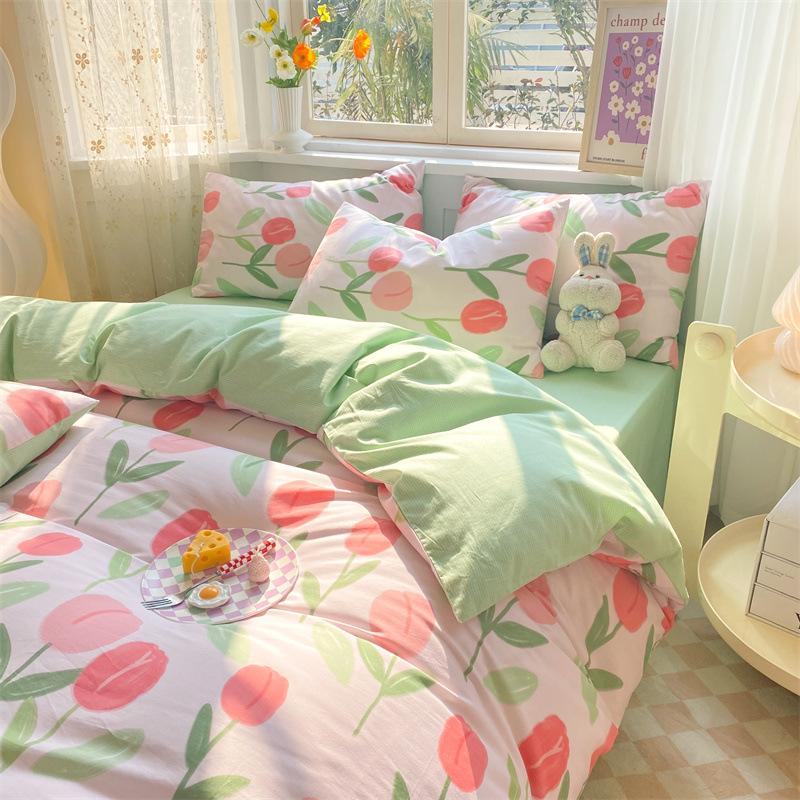 Комплект из четырех предметов из хлопка, небольшой пододеяльник из свежего хлопка с весенне-осенним принтом, комплект постельного белья из трех предметов