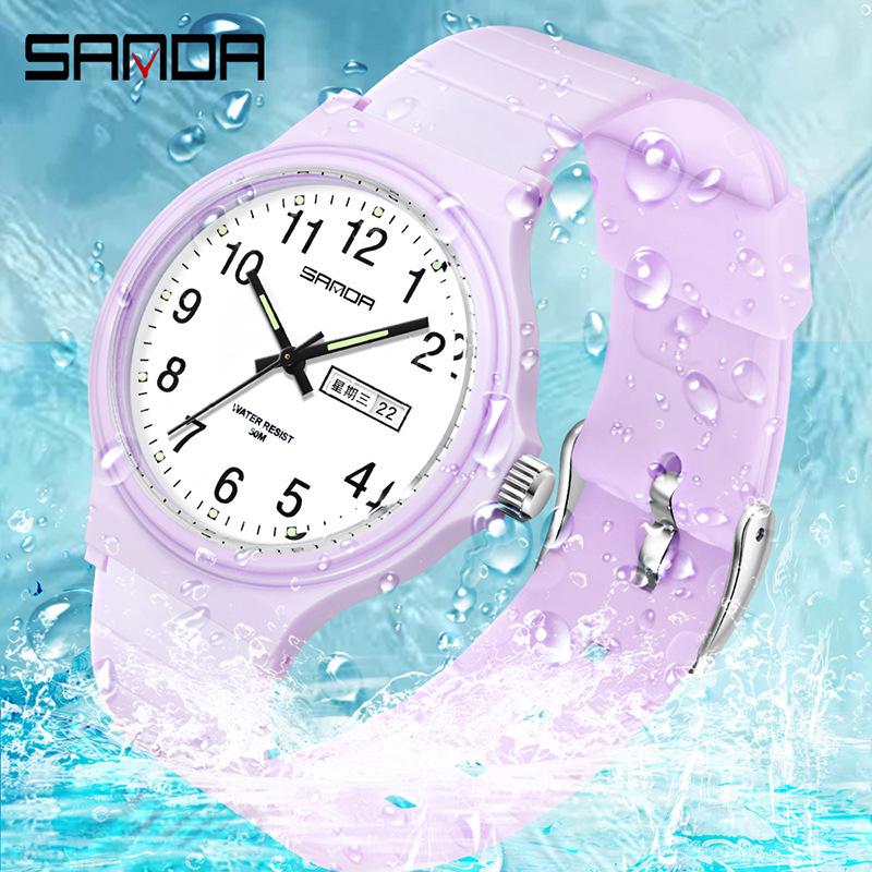 Sanda 6060 Dual Calendar Waterproof Quartz Watch for Casual Outdoor Wear - Men's & Women's Student Wristwatch