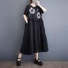 Черное хлопковое винтажное новое платье больших размеров с короткими рукавами для женщин, повседневное свободное длинное летнее платье
