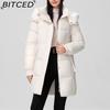 BITCED Fashionable Mid-Length Cotton Coat for Women Trendy Casual Warm-Weather Jacket with Detachable Hood